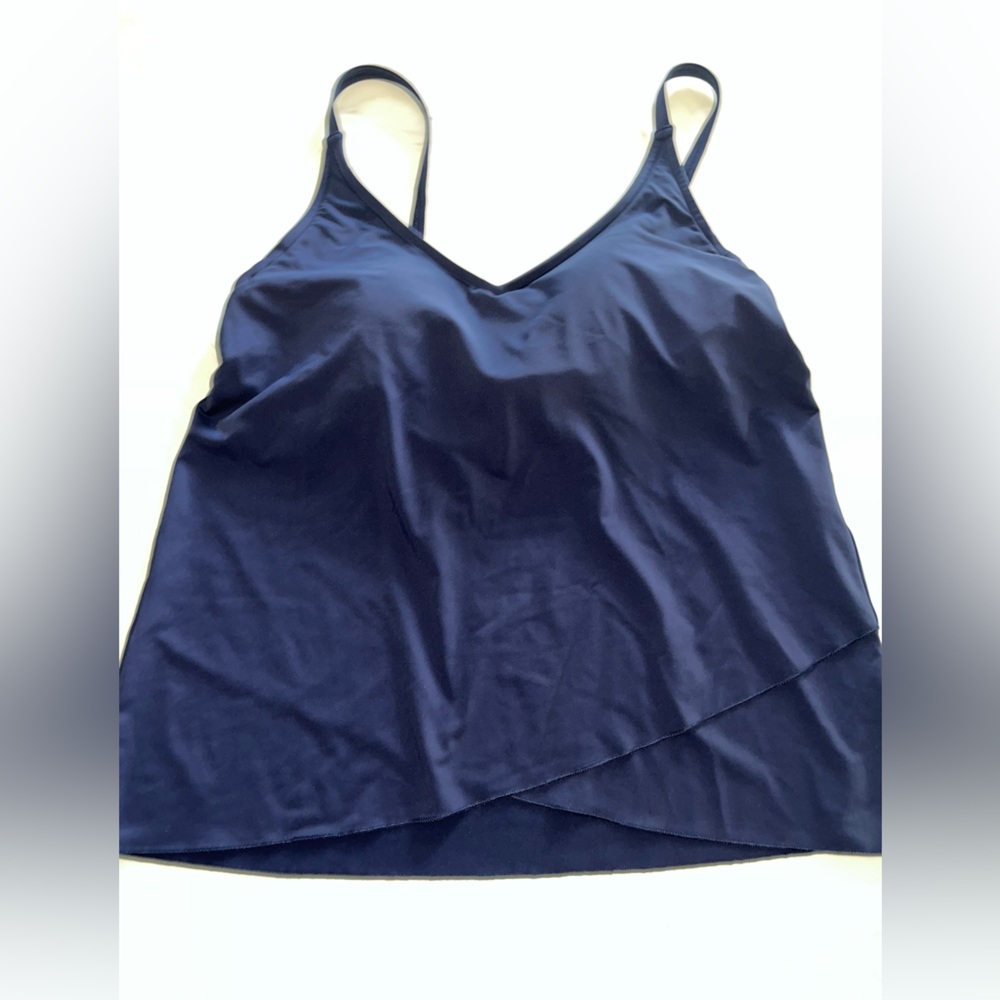 Lands end navy blue solid tankini top swim molded cup bathing suit m 10-12